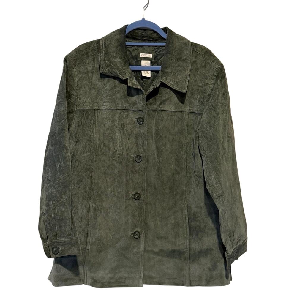 Cherokee XL Vintage Genuine Suede Leather Button Down Coat Blazer Dark Green